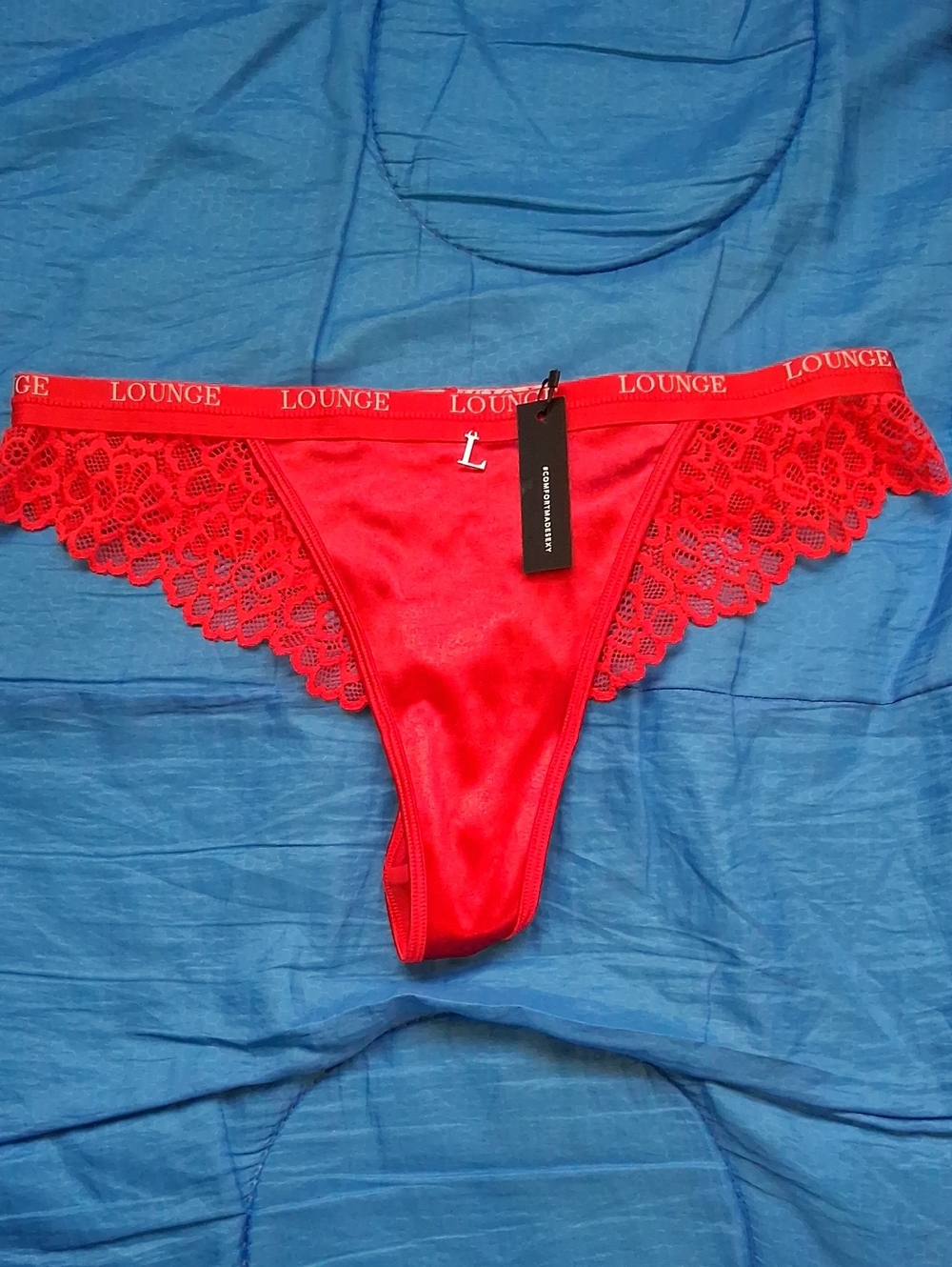 NWT LOUNGE Silk Balcony Red Satin & Lace Thong Medium